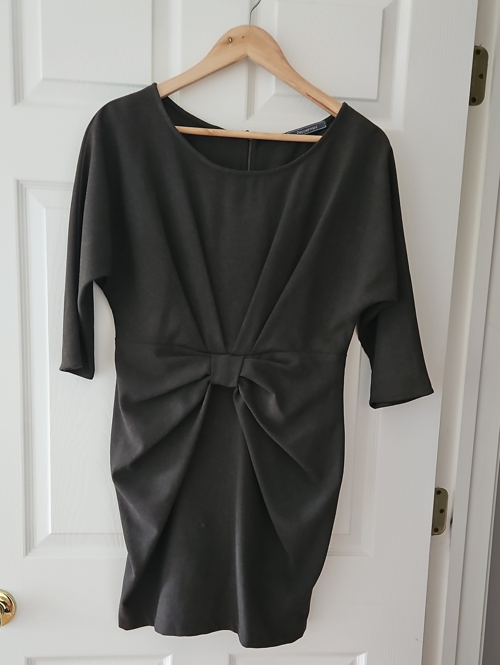 Peppermint Black Midi Dress with Front Twist
